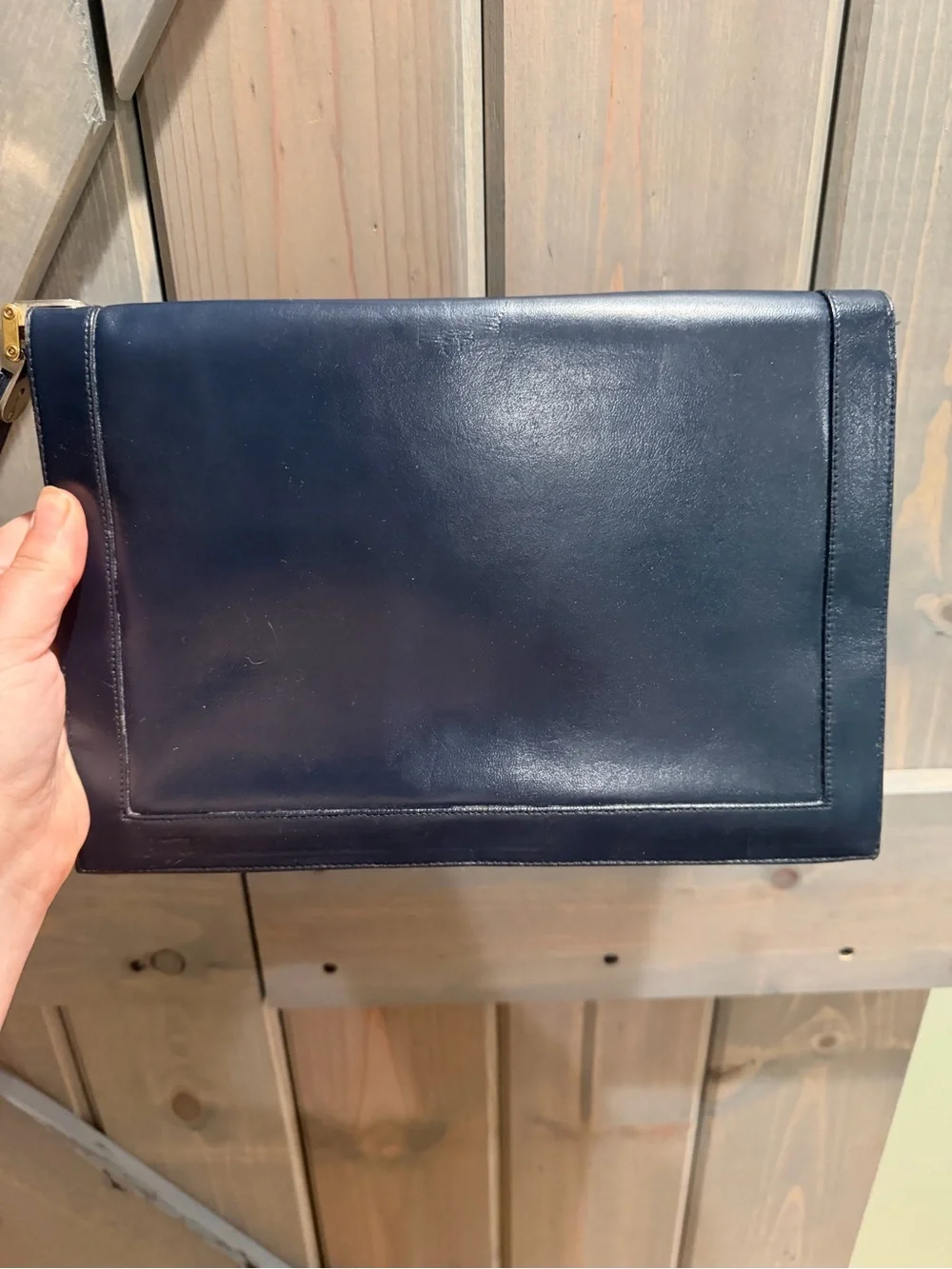 Vintage Lou Taylor Navy Leather Envelope Clutch Wristlet